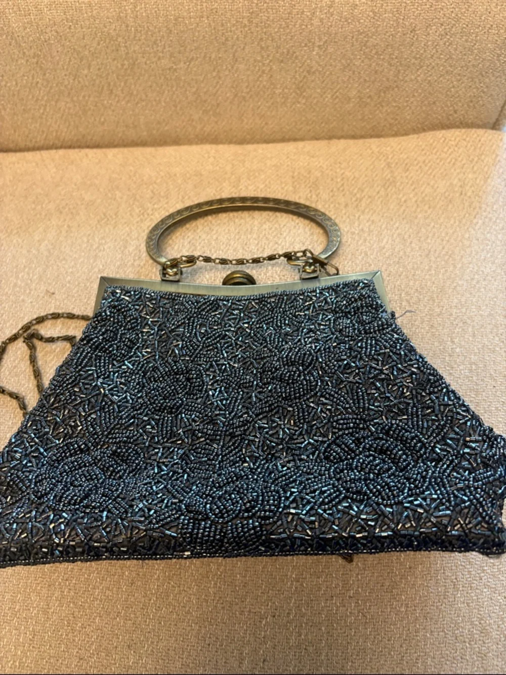 Vintage Beaded Evening Bag - Navy